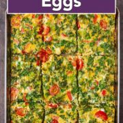 Sheet pan eggs with a text title overlay.