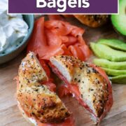 Cottage cheese bagels with a text title overlay.