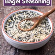 Everything bagel seasoning with a text title overlay.