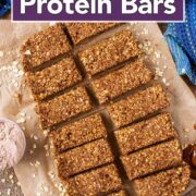 Homemade protein bars with a text title overlay.