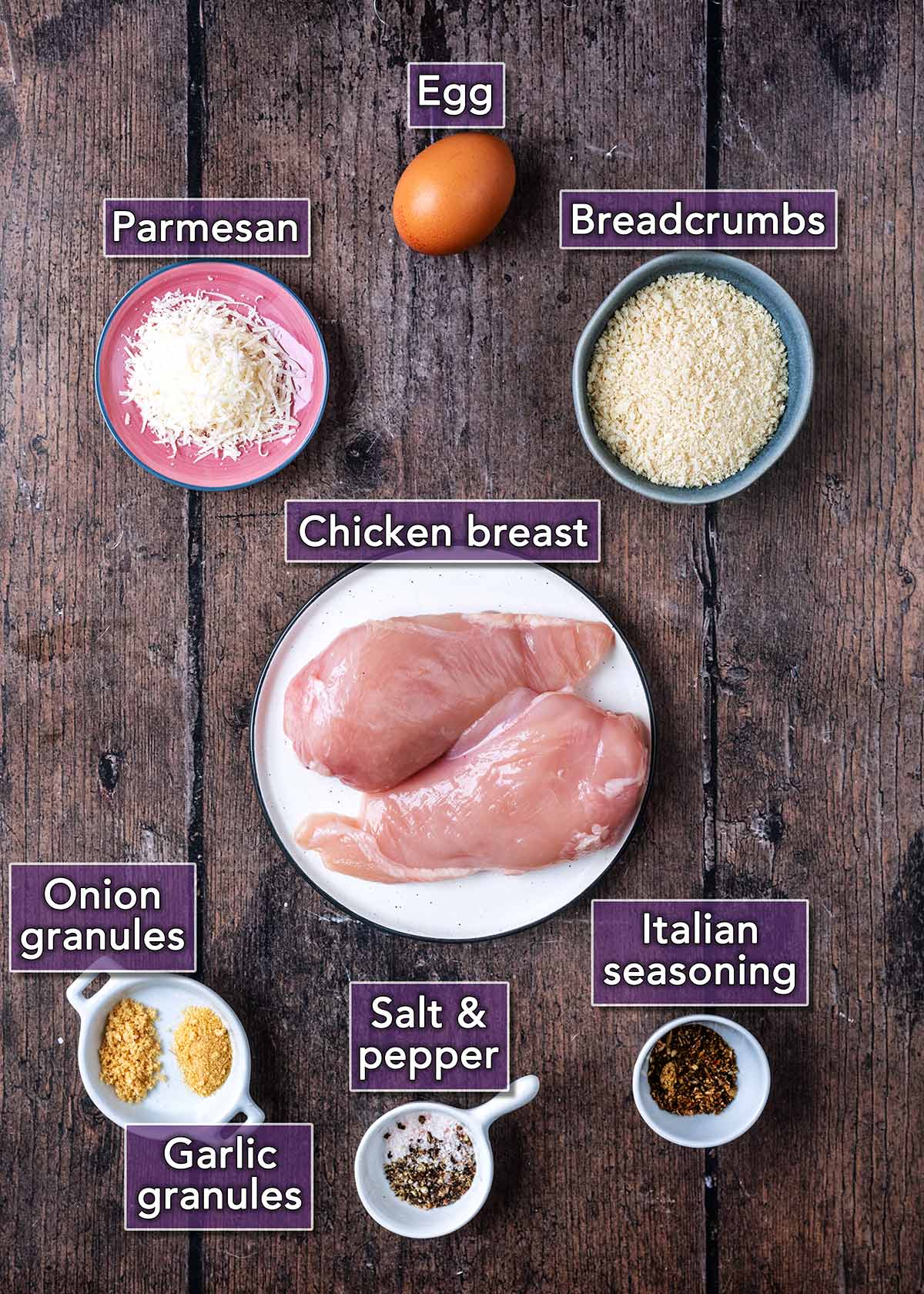 All the ingredients needed to make this recipe, each with a text overlay label.