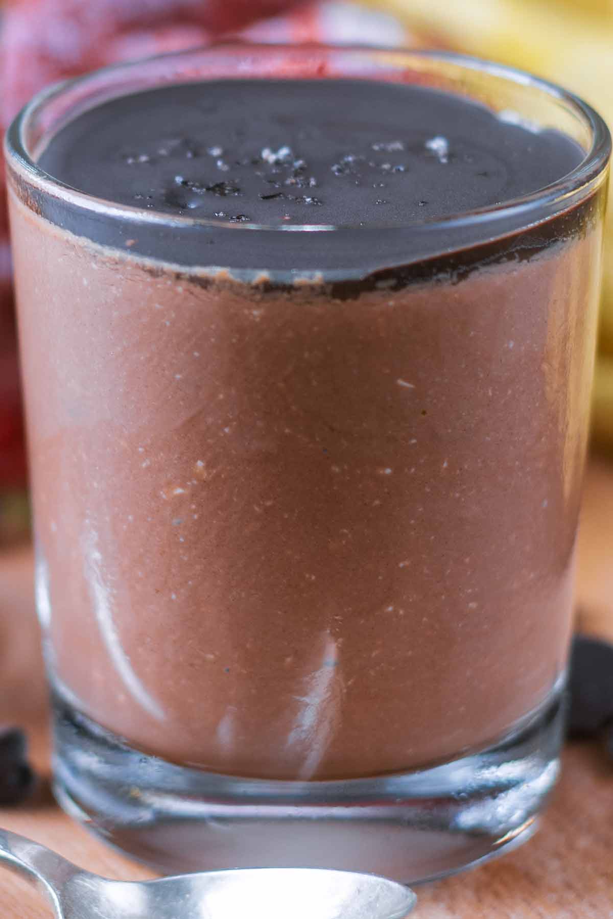 Chocolate mousse with a thin layer of dark chocolate on top.