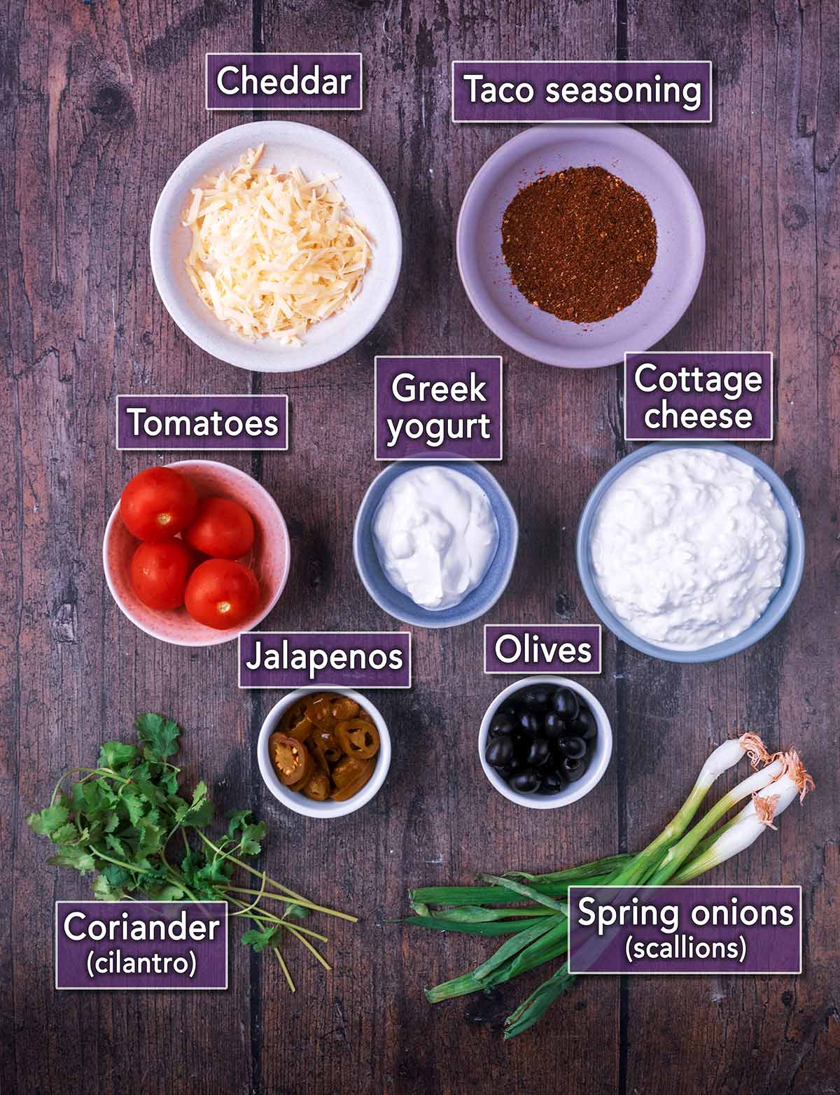 All the ingredients needed to make this recipe, each with a text overlay label.