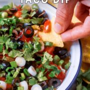 Cottage cheese taco dip with a text title overlay.