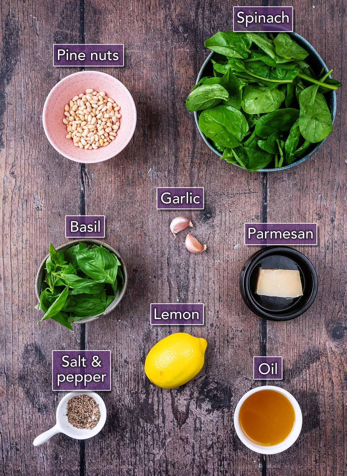 All the ingredients needed to make this recipe, each with a text overlay label.