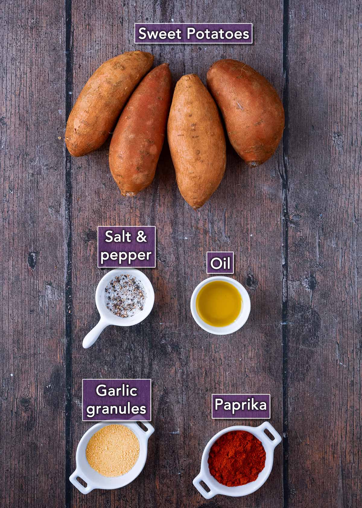 All the ingredients needed to make this recipe, each with a text overlay label.