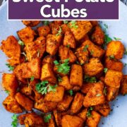 Air Fryer Sweet Potato Cubes with a text title overlay.