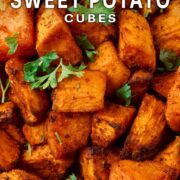 Air Fryer Sweet Potato Cubes with a text title overlay.