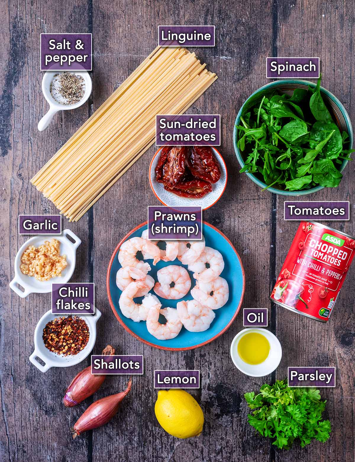 All the ingredients needed for this recipe, each with a text overlay label.