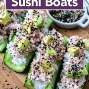 Cucumber Sushi Boats with a text title overlay.