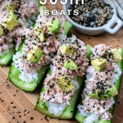 Cucumber Sushi Boats with a text title overlay.