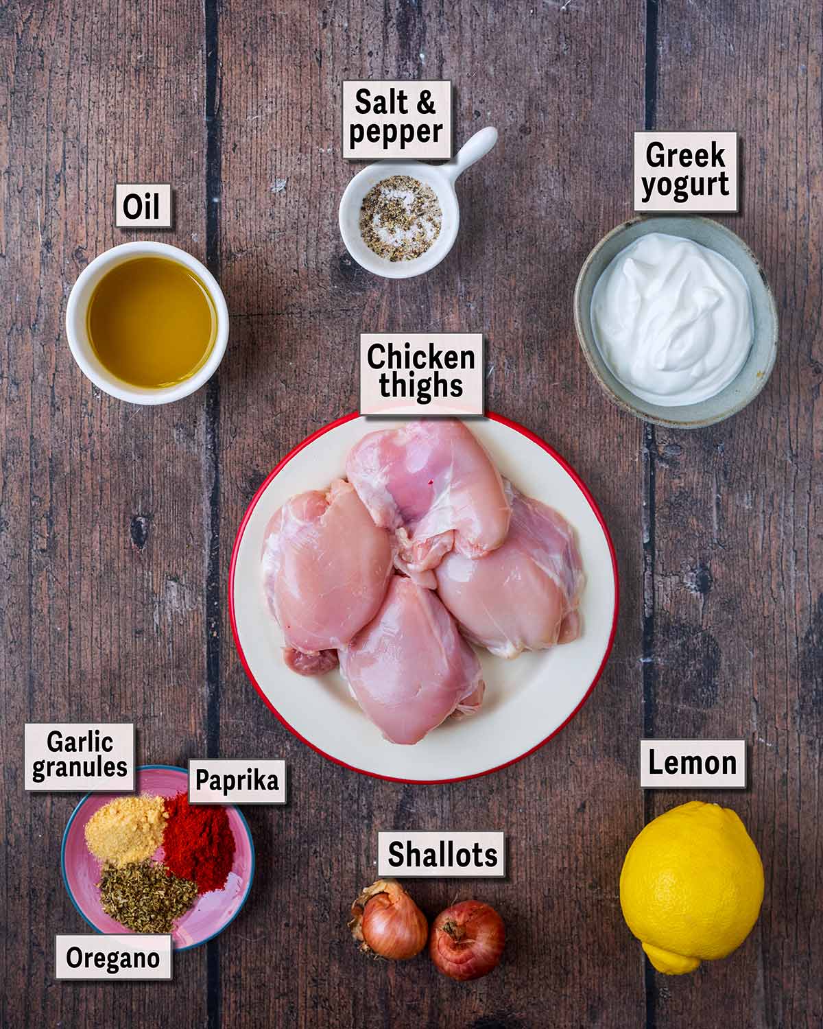All the ingredients needed to make this recipe, each with a text overlay label.