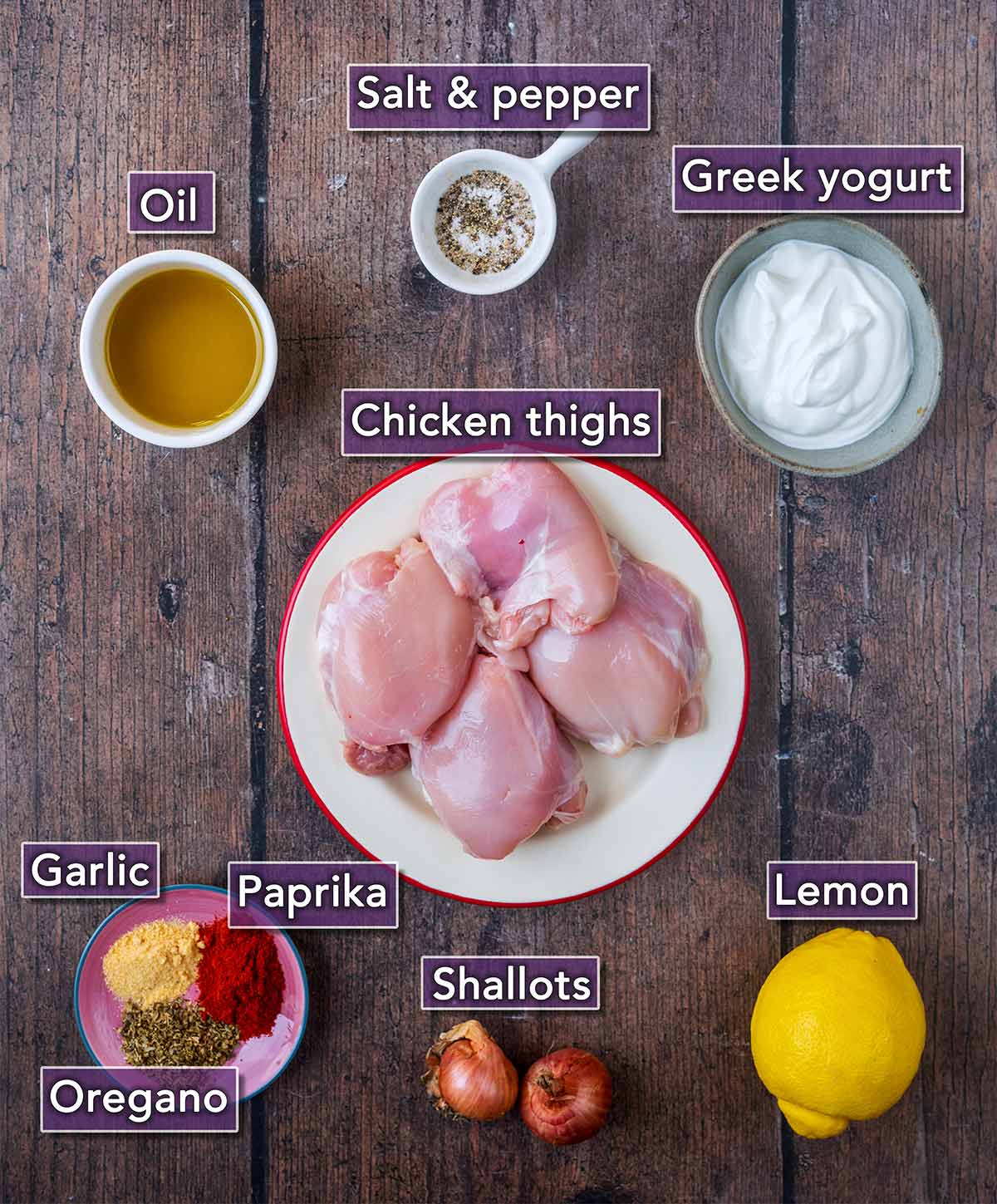 All the ingredients needed to make this recipe, each with a text overlay label.