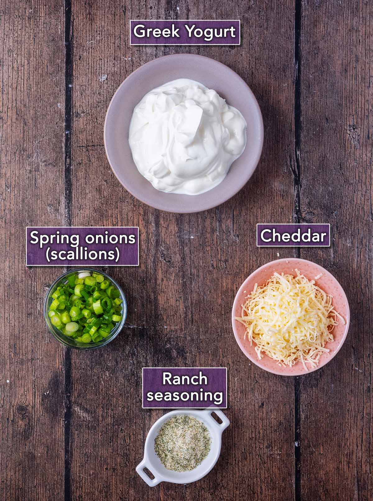 All the ingredients needed to make this recipe, each with a text overlay label.