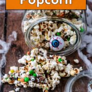 Halloween popcorn with a text overlay title.