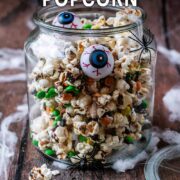 Halloween popcorn with a text overlay title.