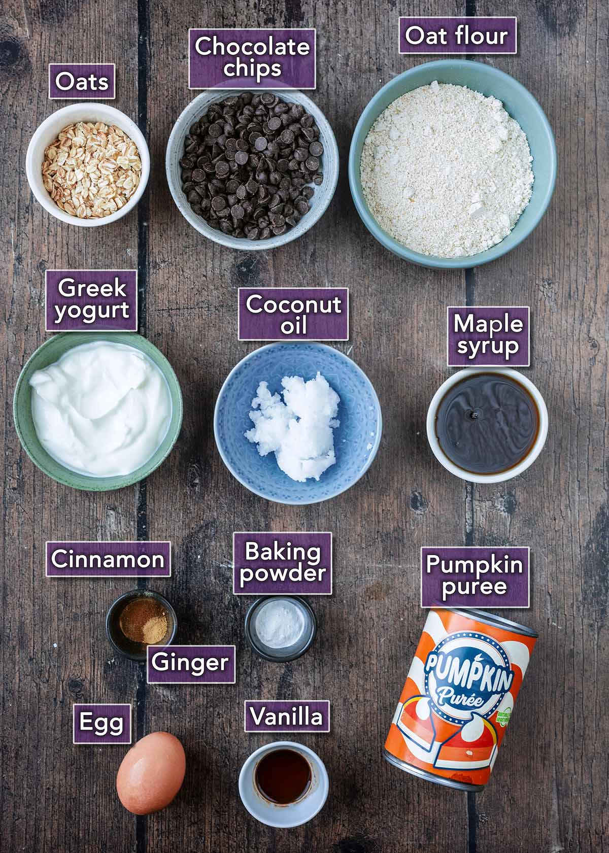 All the ingredients needed to make this recipe, each with a text overlay label.