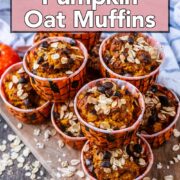 Healthy pumpkin oat muffins with a text overlay title.