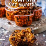 Healthy pumpkin oat muffins with a text overlay title.