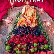 Christmas fruit tray with a text overlay title.