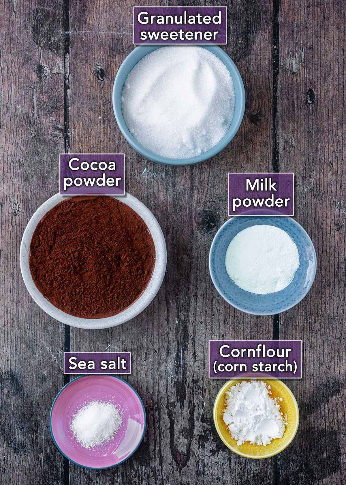 All the ingredients needed to make this recipe, each with a text overlay label..