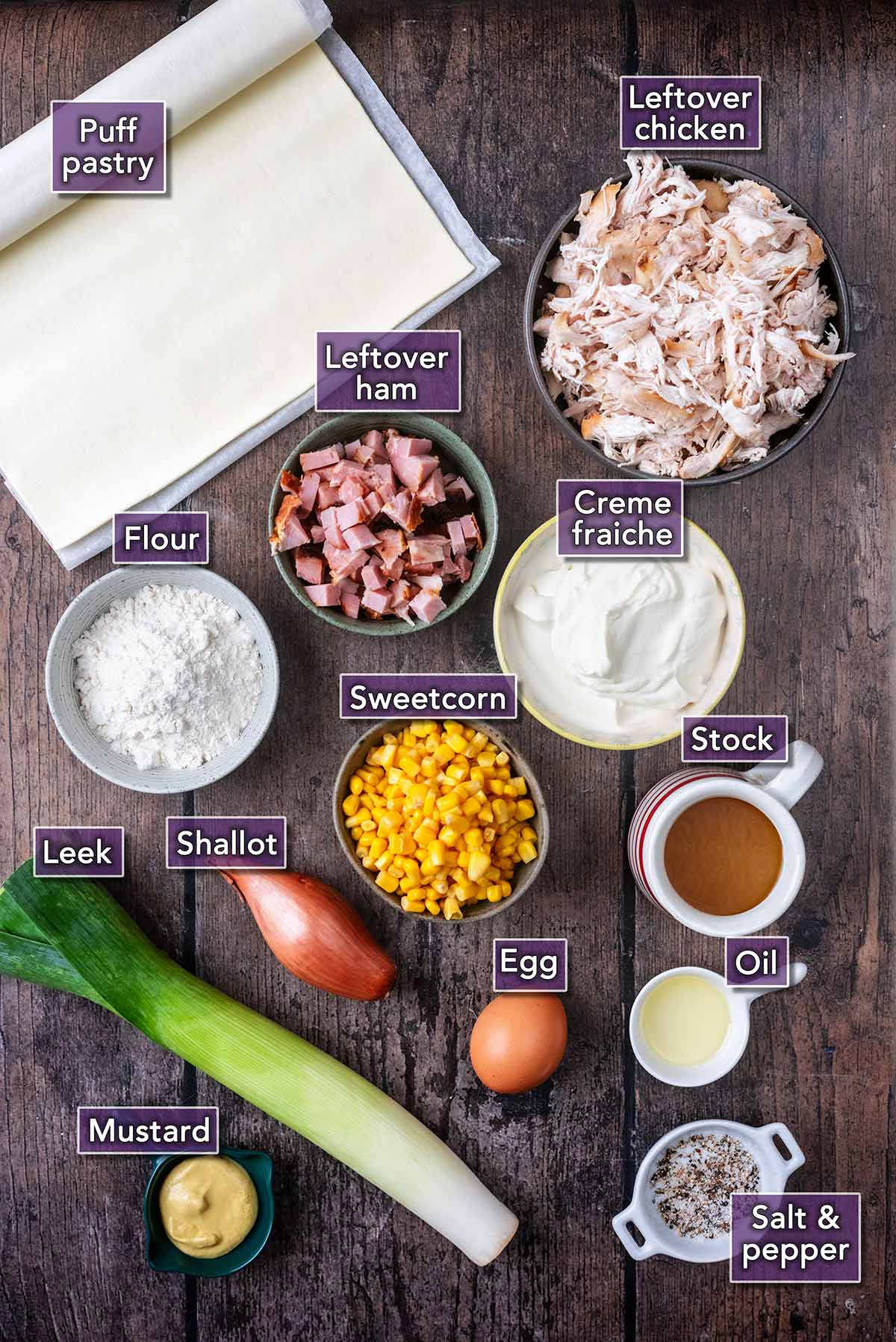 All the ingredients needed to make this recipe, each with a text overlay label.