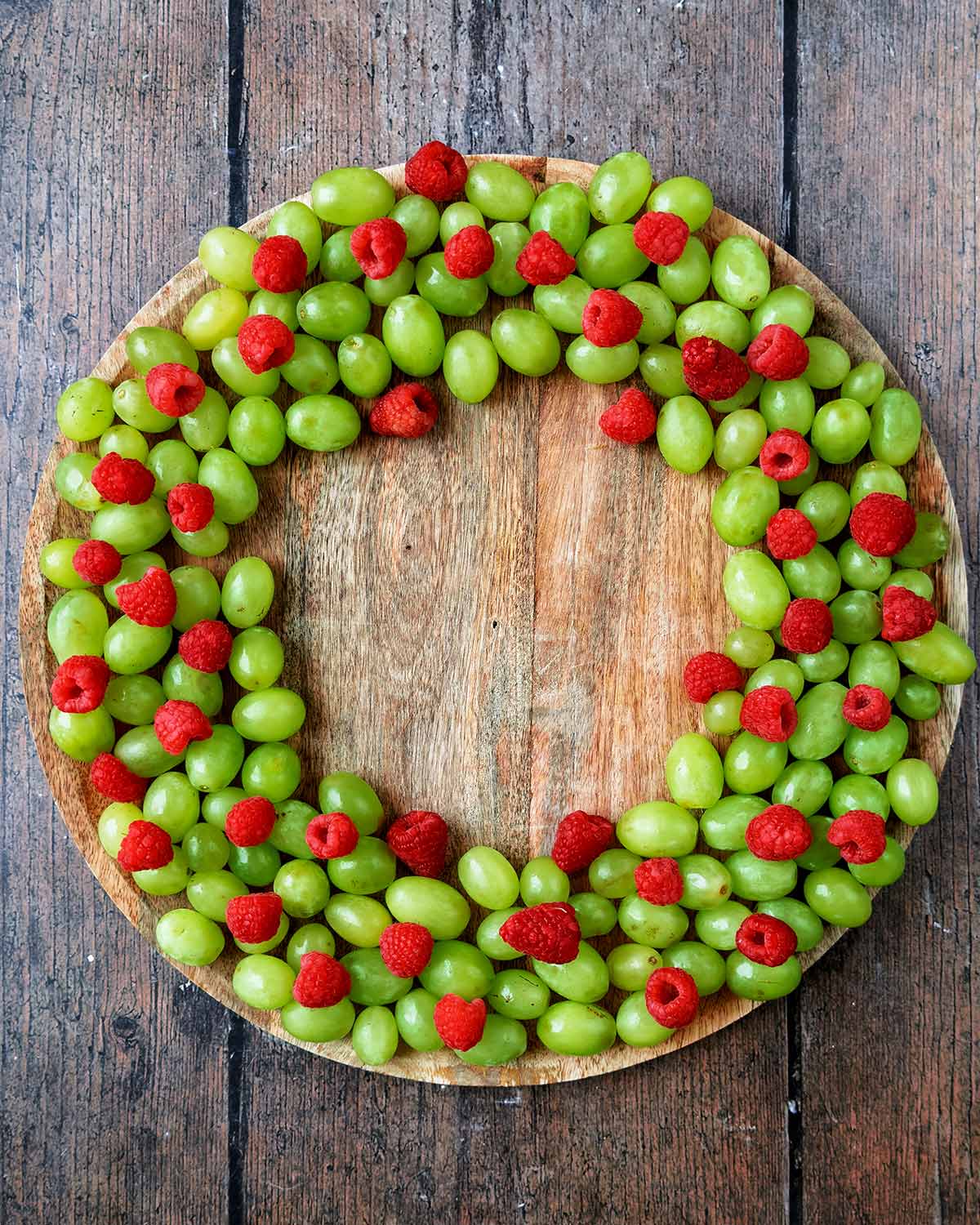 Raspberries added to the grapes.