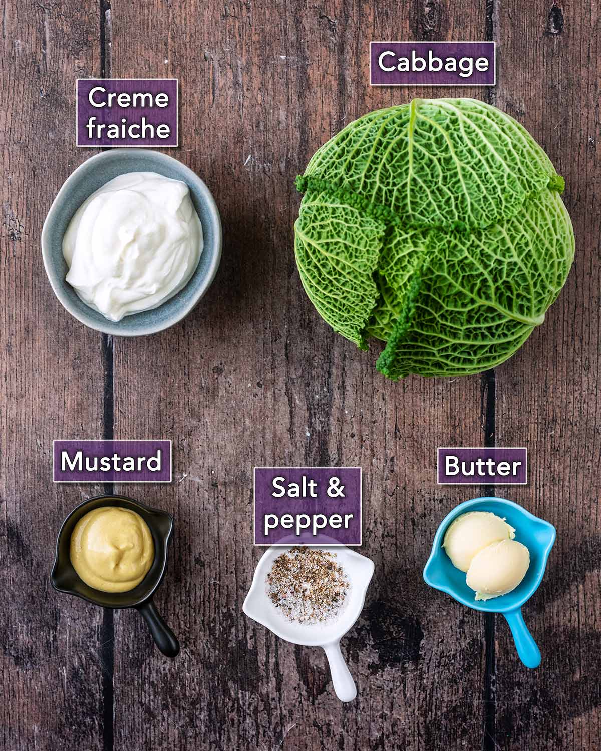 All the ingredients needed to make this recipe, each with a text overlay label.