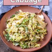 Creamed Cabbage with a text overlay title.