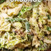 Creamed Cabbage with a text overlay title.