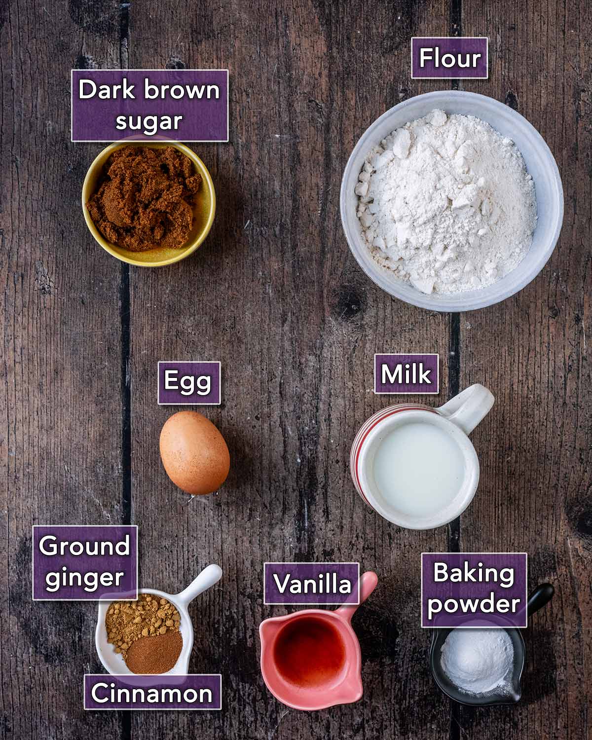 All the ingredients needed to make this recipe, each with a text overlay label.