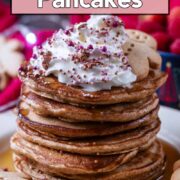 Gingerbread pancakes with a text overlay title.