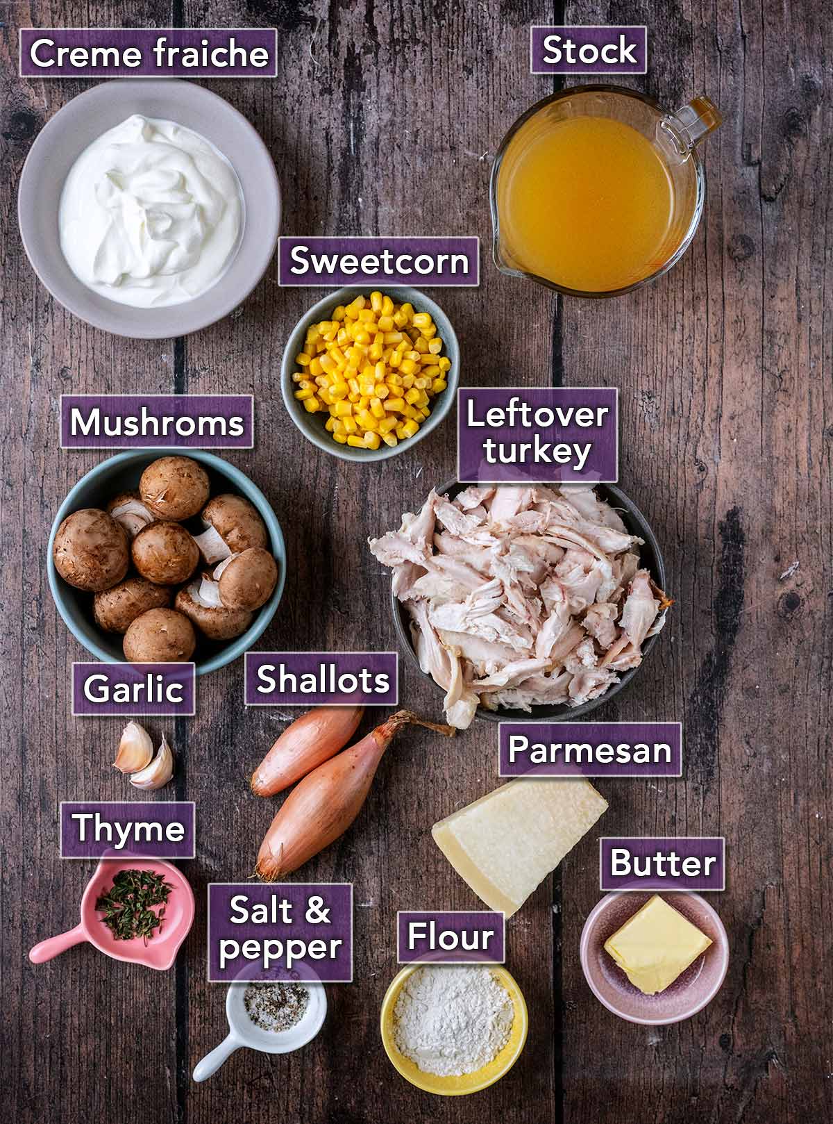 All the ingredients needed to make this recipe each with a text overlay label.