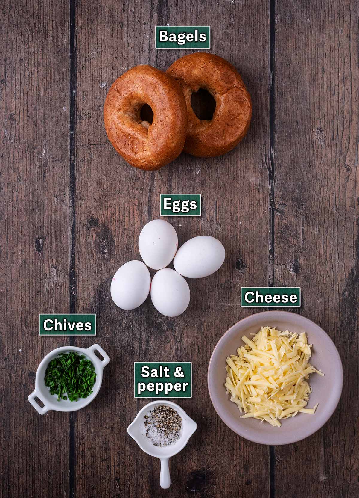 All the ingredients needed to make this recipe, each with a text overlay label.