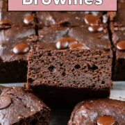 Cottage cheese brownies with a text overlay title.