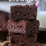 Cottage cheese brownies with a text overlay title.