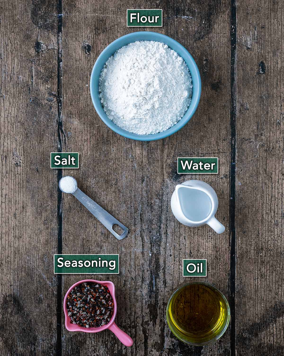 All the ingredients needed to make this recipe, each with a text overlay label.