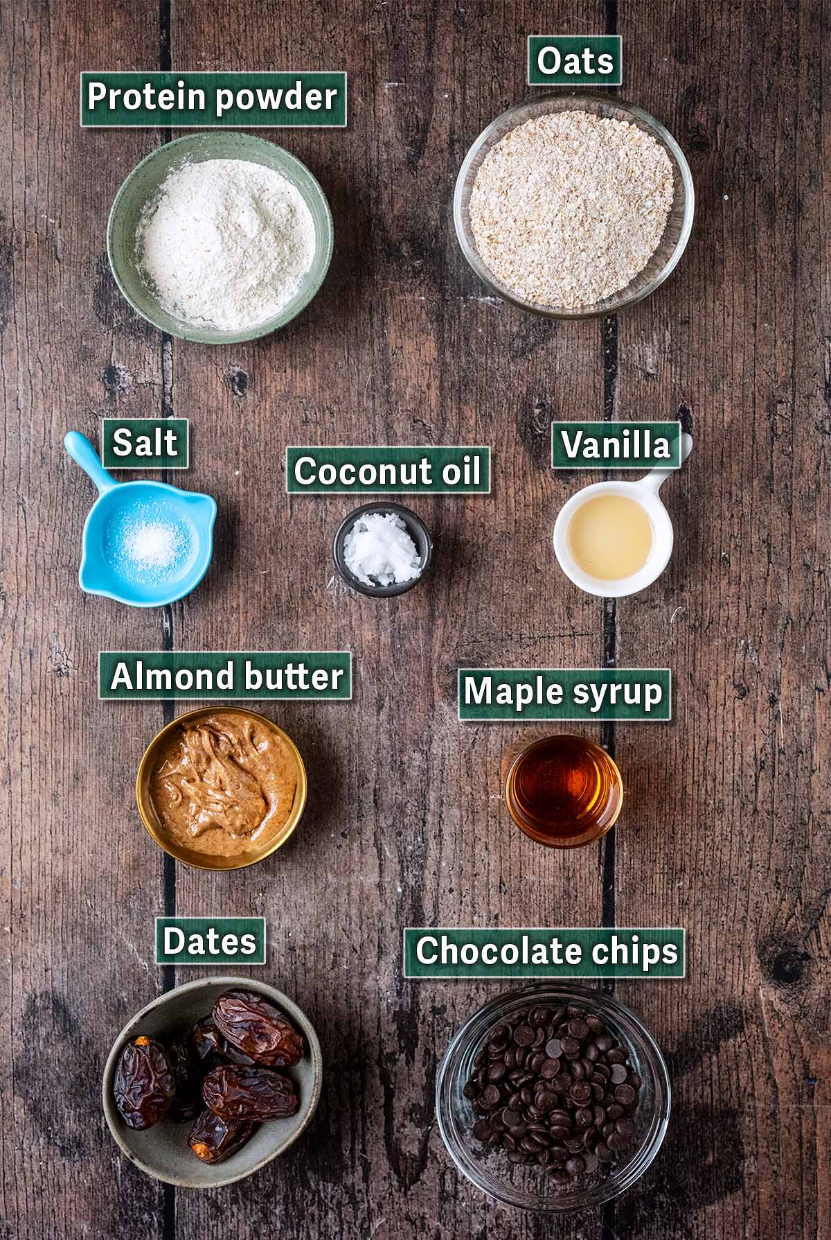 All the ingredients needed to make this recipe, each with a text overlay label.