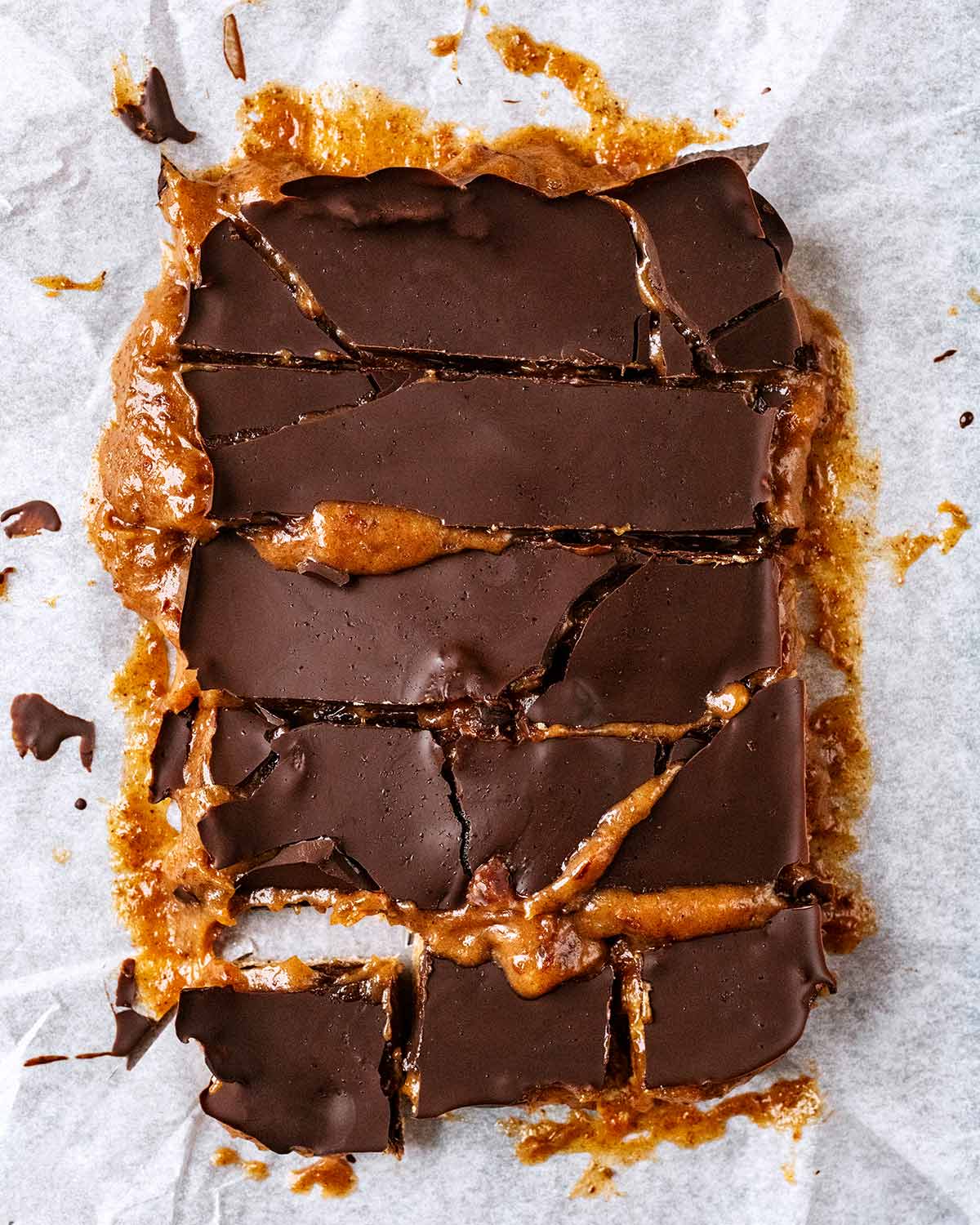 Millionaire's shortbread cut into bars.