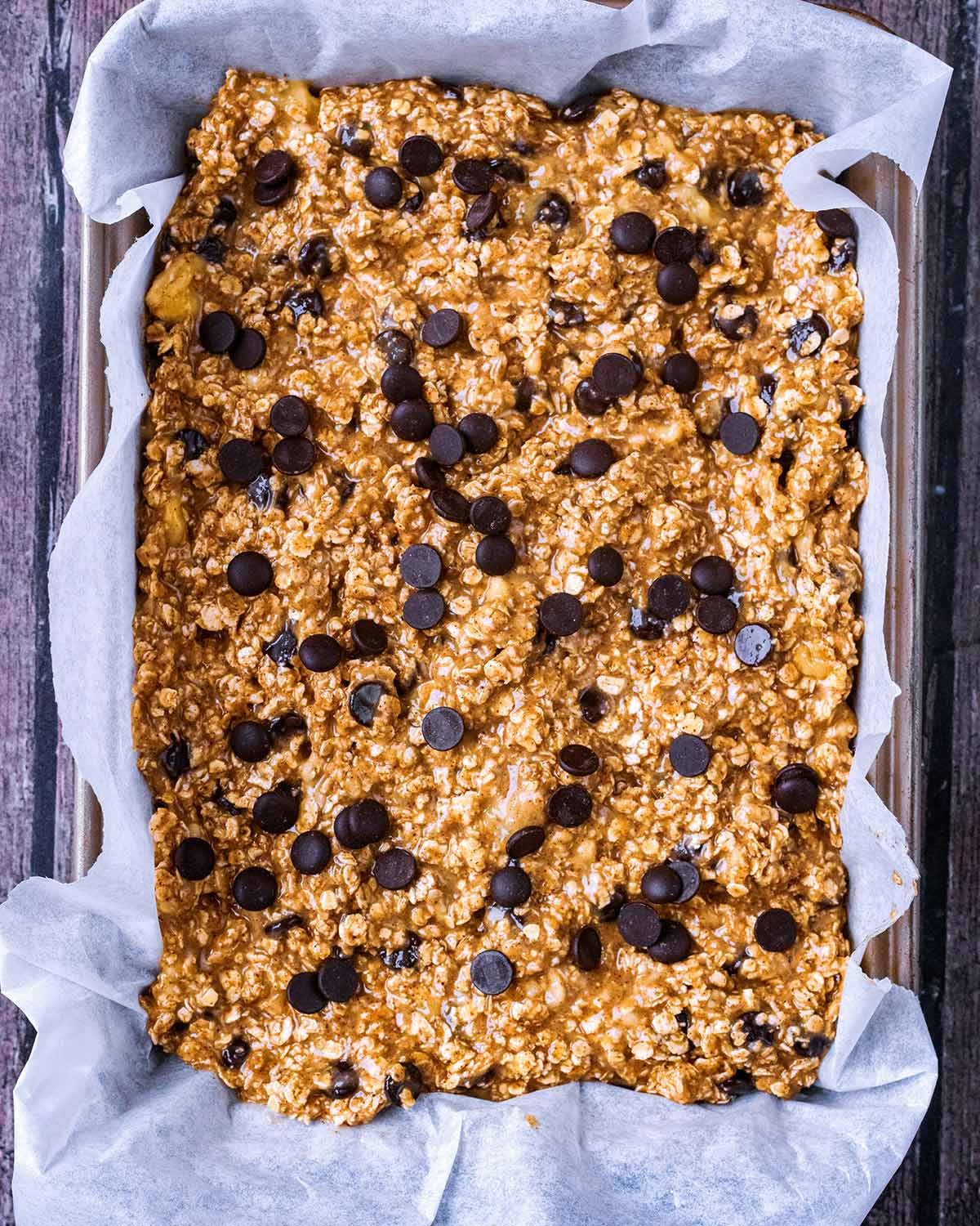 The mixture poured into a lined baking tray.