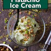 Ninja Creami pistachio ice cream with a text overlay title.