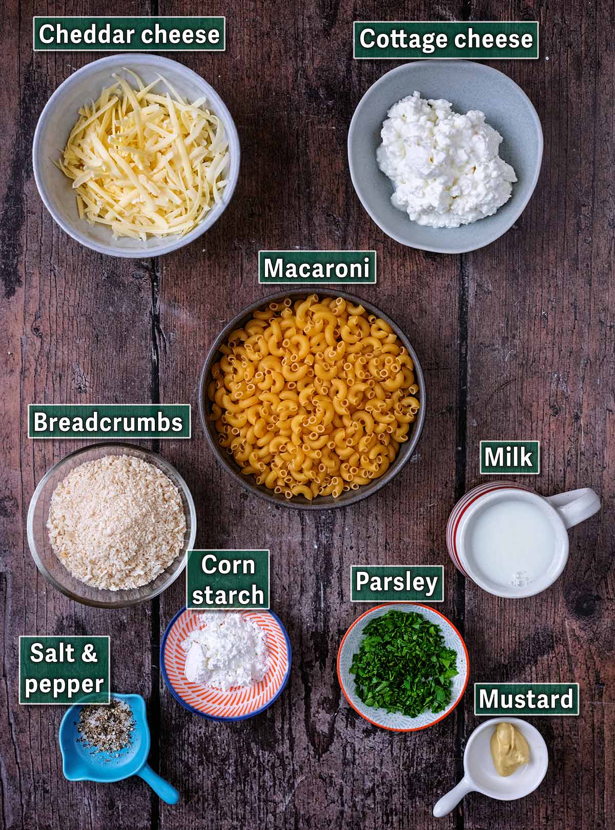 All the ingredients needed to make this recipe, each with a text overlay label.