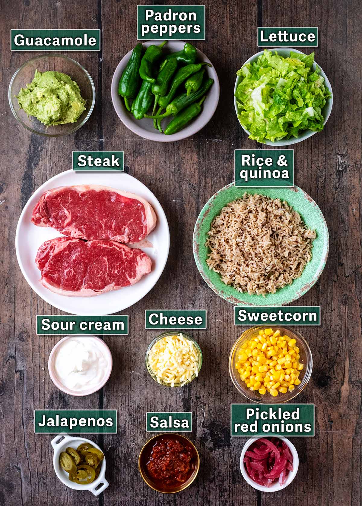 All the ingredients needed to make this recipe, each with a text overlay label.