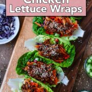 Teriyaki Chicken Lettuce Wraps with a text overlay title.