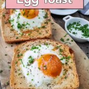 Air fryer egg toast with a text overlay title.