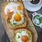 Air fryer egg toast with a text overlay title.