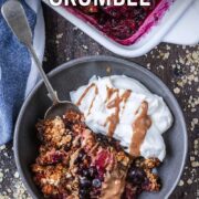 Breakfast crumble with a text overlay title.