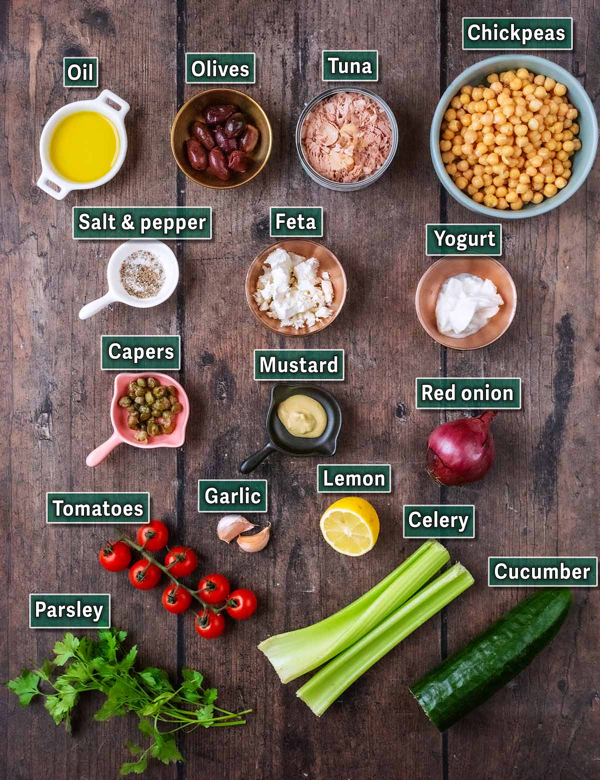 All the ingredients needed to make this recipe, each with a text overlay label.