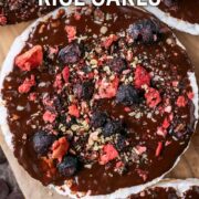 Chocolate rice cakes with a text overlay title.