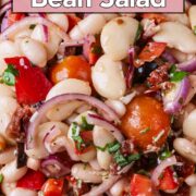 Italian bean salad with a text overlay title.